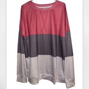 Unbranded Color Block Crew Neck Long Sleeve Blouse Size XL